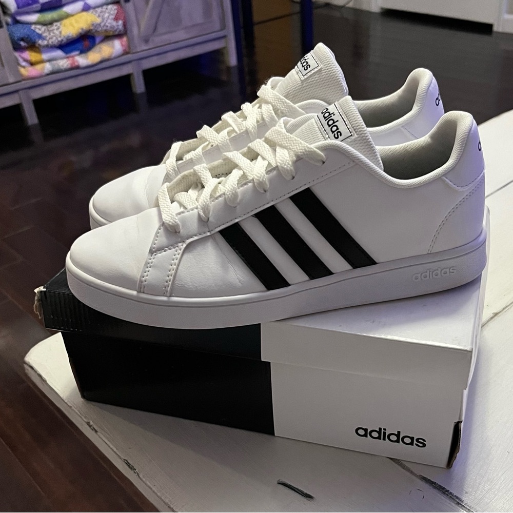 Adidas Men's Classic White Sneakers with Black Stripes